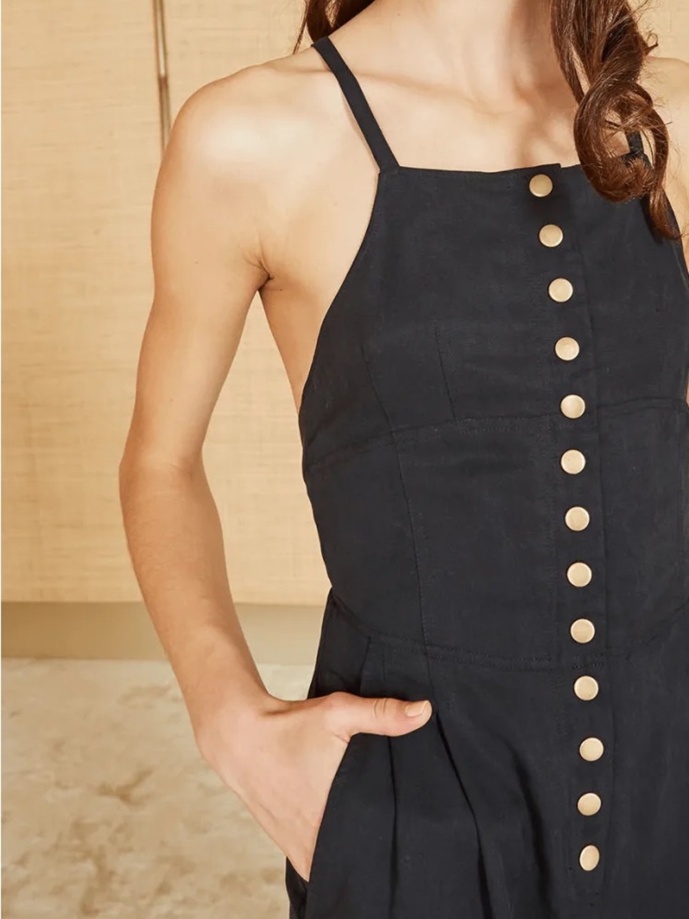 Ulla Johnson Effie Black Button-Front Wide-Leg Jumpsuit